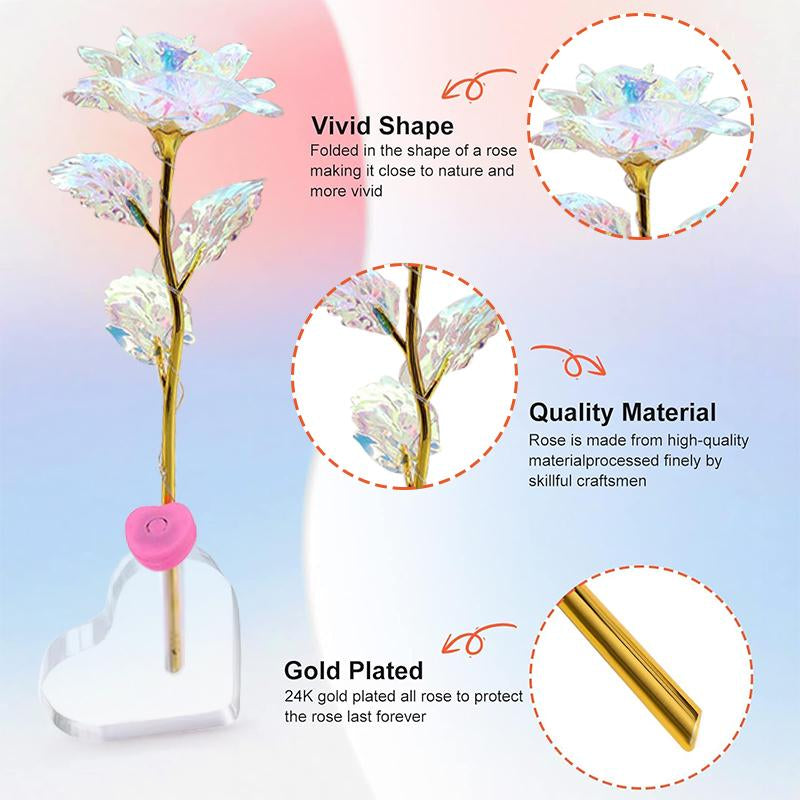 Valentine'S Day Rose Gifts for Her, Birthday Gifts for Women, Galaxy Rose Glass Forever Flowers with Heart-Shaped Base, Eternal Crystal Roses, Valentine Gifts for Grandma Wife Sister Girlfriend